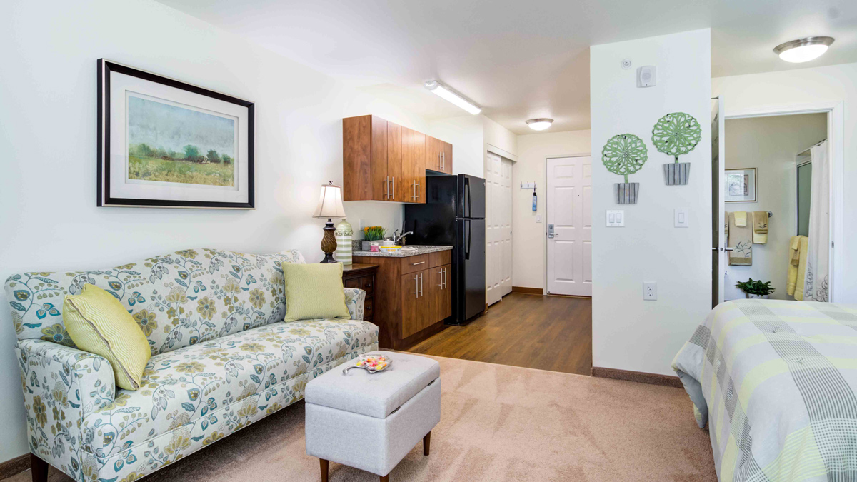 A living room in a Linwood Estates apartment